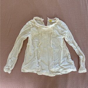 Girls Mini Boden Light Weight Cotton Long Sleeve Eyelet Trim Shirt